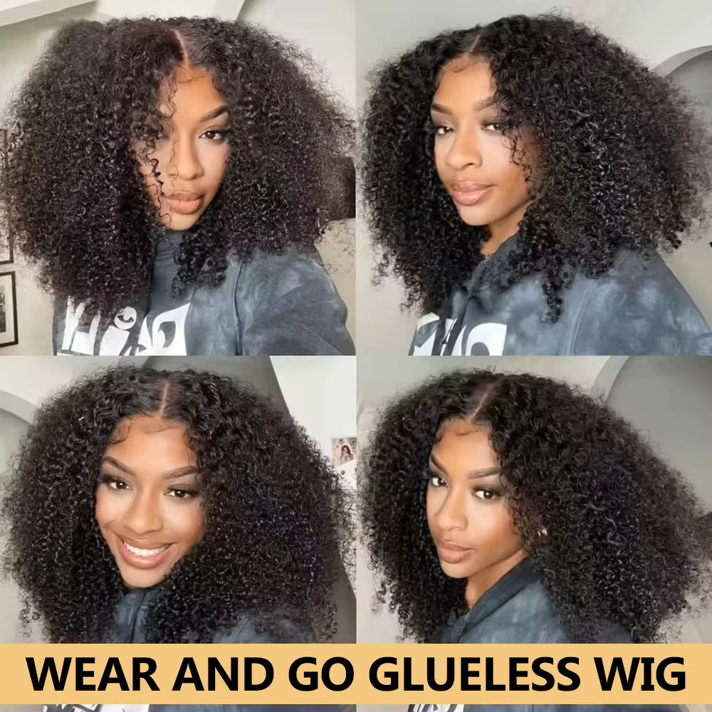Half Wig Human Hair Flip over 3 in 1 Afro Kinky Curly V Part Wig Pre Cut HD Lace Glueless Wigs Human Hair for Women 250% Density