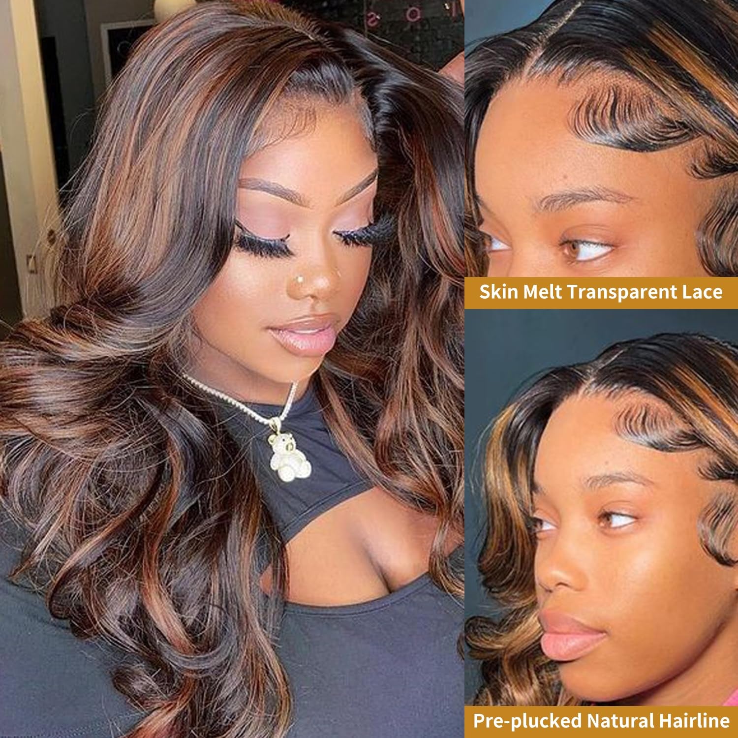 Ombre Highlight Lace Front Wigs Human Hair Colored 1B/30 Black Brown Body Wave Wigs Human Hair 13X4 HD Transparent Lace Human Hair Wig for Women 180% Density 28Inch