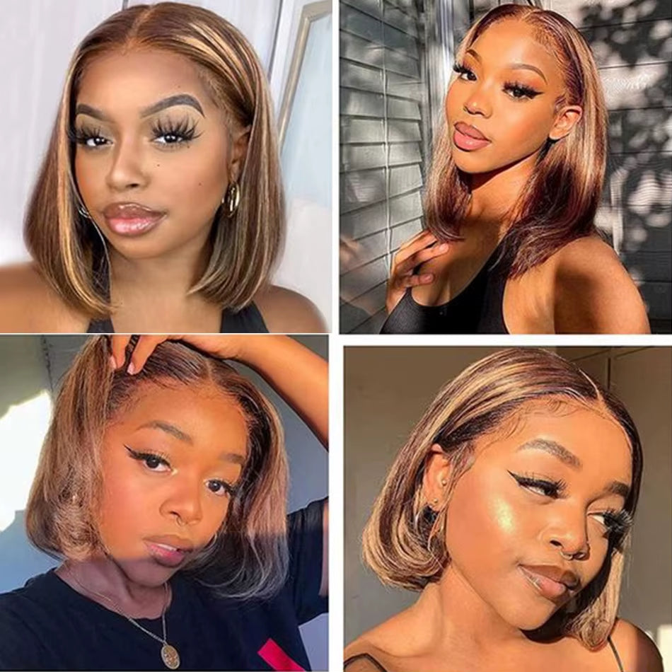 Highlight Wig Human Hair Bob Wig Straight Lace Front Wig Human Hair Brazilian Short Bob Human Hair Wigs on Sale Clearance