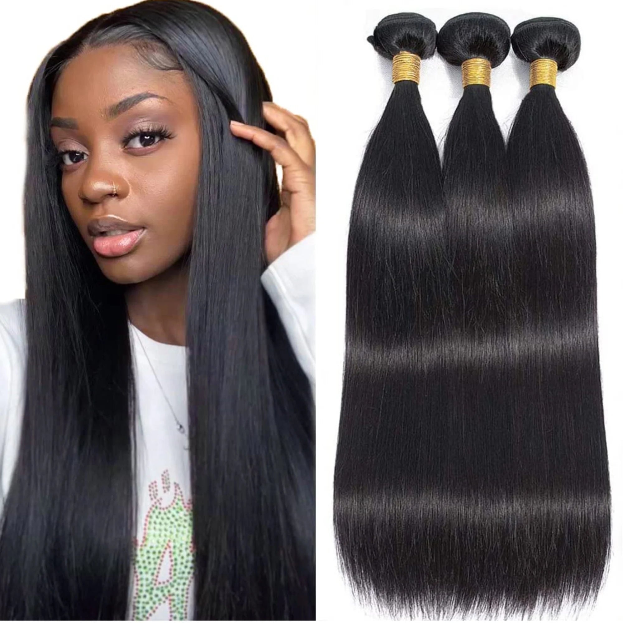 Human Hair Bundles Straight Human Hair Bundles Brazilian Bundles Straight Natural 18 20 22 Inch 3 Bundles Virgin Remy 10A Unprocessed Bundle Human Hair Double Weft Natural Color