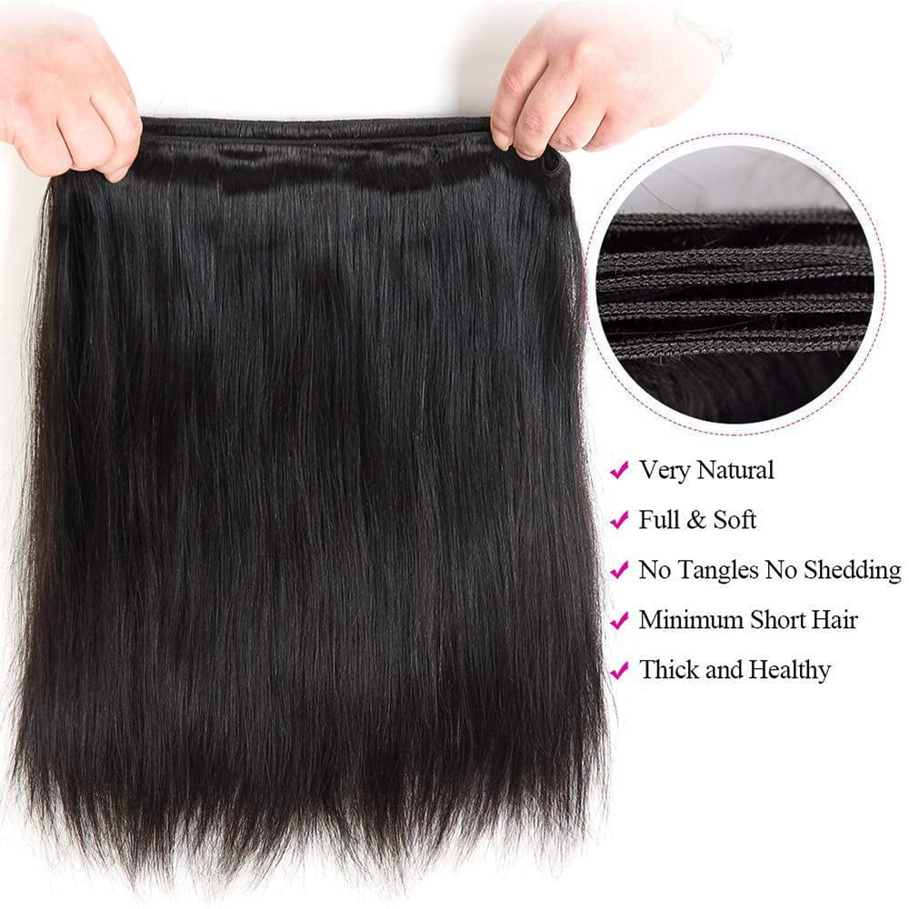 Human Hair Bundles Straight Human Hair Bundles Brazilian Bundles Straight Natural 16 18 20 Inch 3 Bundles Virgin Remy 10A Unprocessed Bundle Human Hair Double Weft Natural Color