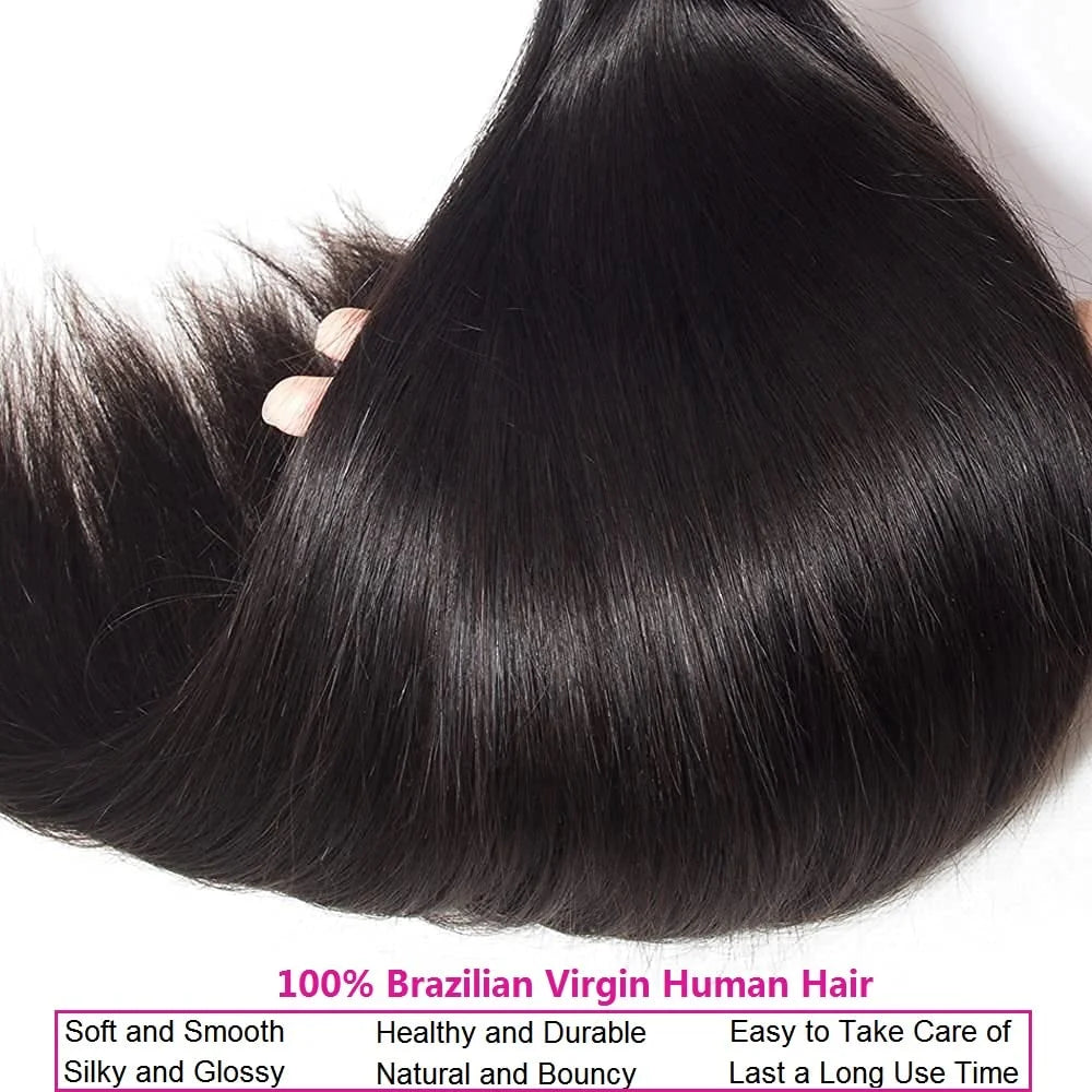 Human Hair Bundles Straight Human Hair Bundles Brazilian Bundles Straight Natural 16 18 20 Inch 3 Bundles Virgin Remy 10A Unprocessed Bundle Human Hair Double Weft Natural Color