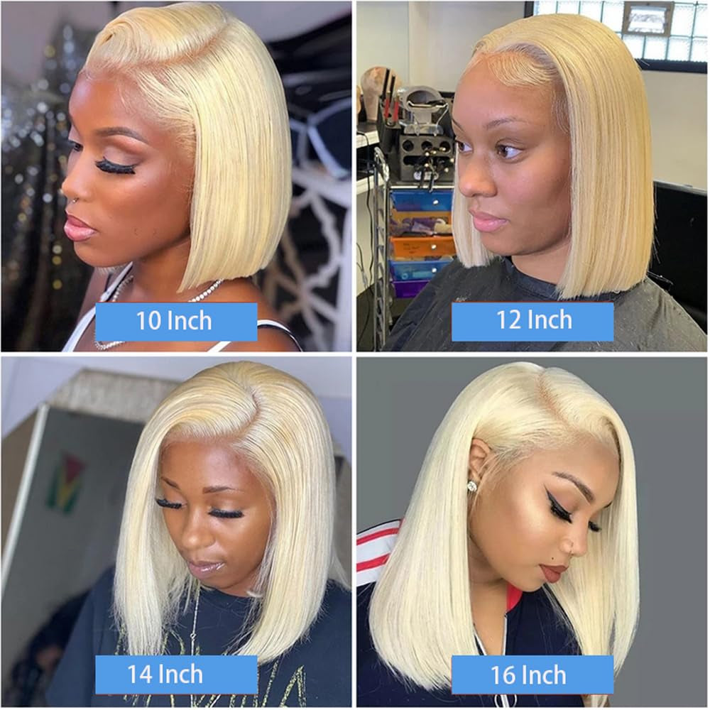 Blonde Bob Wig Human Hair 613 Lace Front Wigs 13X4 HD Lace Frontal Straight Wigs Human Hair Pre Plucked with Baby Hair Short Bob Wigs for Women 180% Density 10 Inch