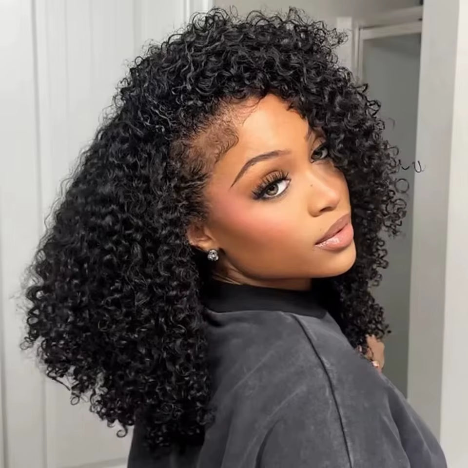 Half Wig Human Hair Flip over 3 in 1 Afro Kinky Curly V Part Wig Pre Cut HD Lace Glueless Wigs Human Hair for Women 250% Density