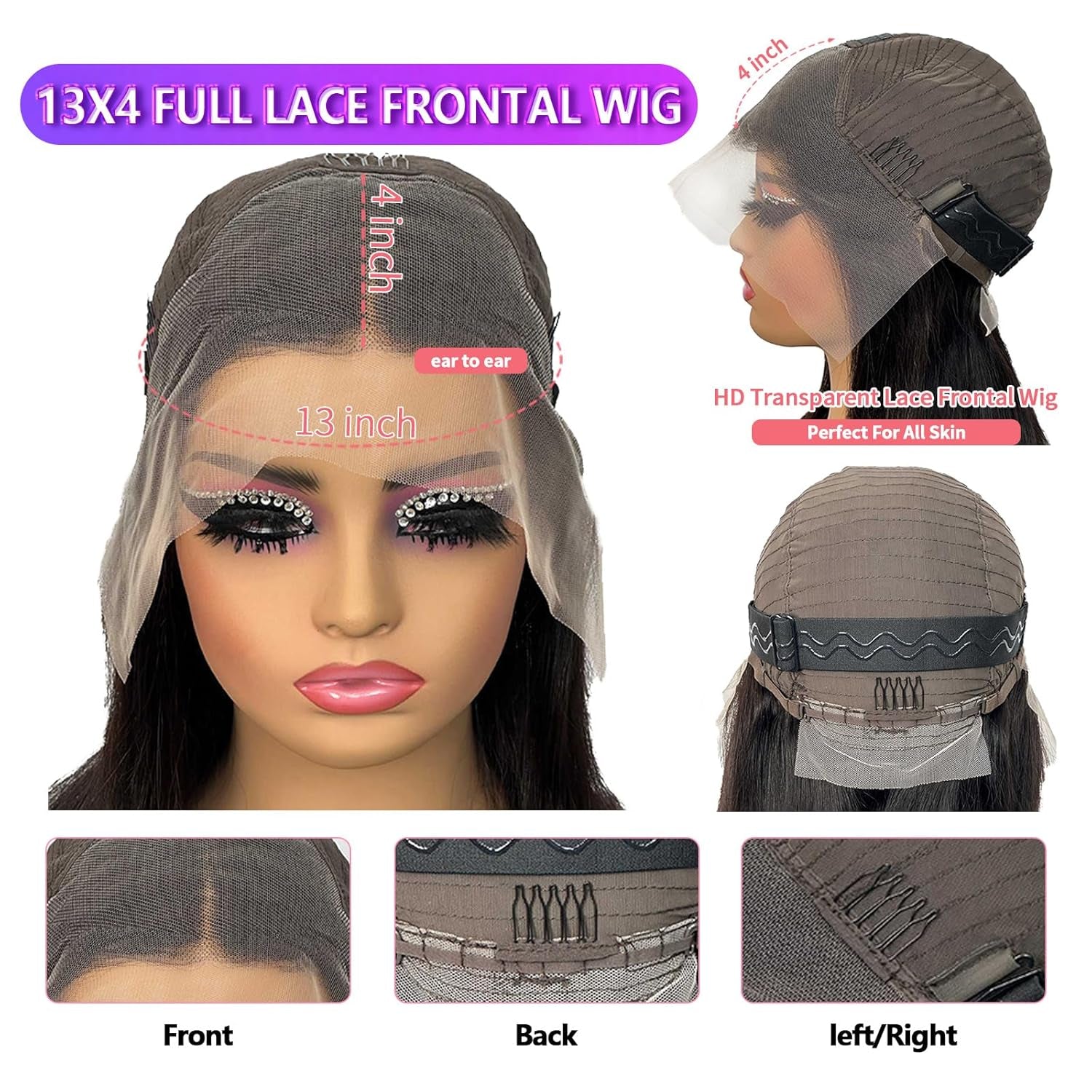 32 Inch Straight Lace Front Wigs Human Hair Pre Plucked HD Transparent 13X4 Lace Frontal Wigs Human Hair Wigs 180 Density Straight Human Hair Wigs for Women with Baby Hair Natural Black