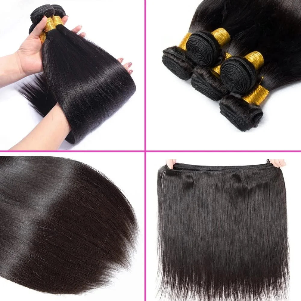 Human Hair Bundles Straight Human Hair Bundles Brazilian Bundles Straight Natural 14 16 18 Inch 3 Bundles Virgin Remy 10A Unprocessed Bundle Human Hair Double Weft Natural Color