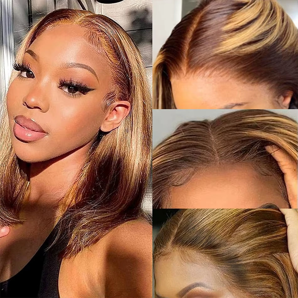 Highlight Wig Human Hair Bob Wig Straight Lace Front Wig Human Hair Brazilian Short Bob Human Hair Wigs on Sale Clearance