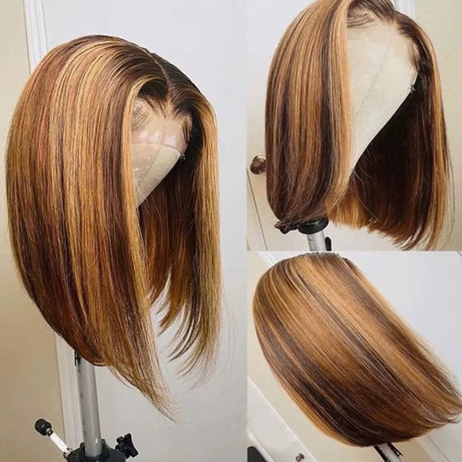 Highlight Wig Human Hair Bob Wig Straight Lace Front Wig Human Hair Brazilian Short Bob Human Hair Wigs on Sale Clearance