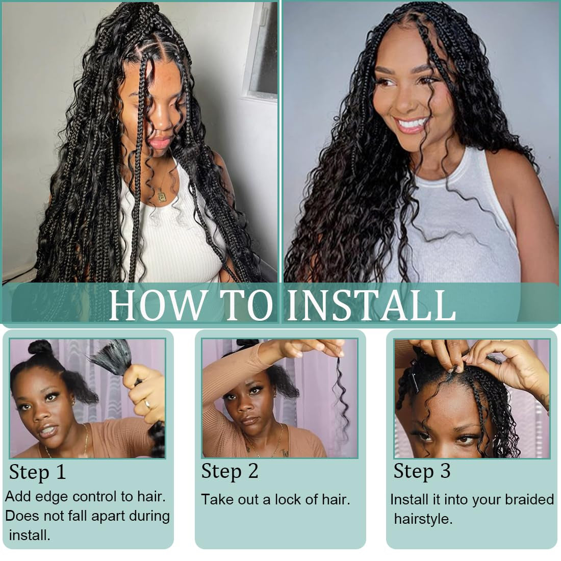 Water Wave Bulk Human Hair for Braiding No Weft Unprocessed Brazilian Virgin Human Hair Extensions Wet and Wavy Micro Braiding Hair Human Hair Bundles for Boho Braids Natural Color(24Inch 2Pack/100G)