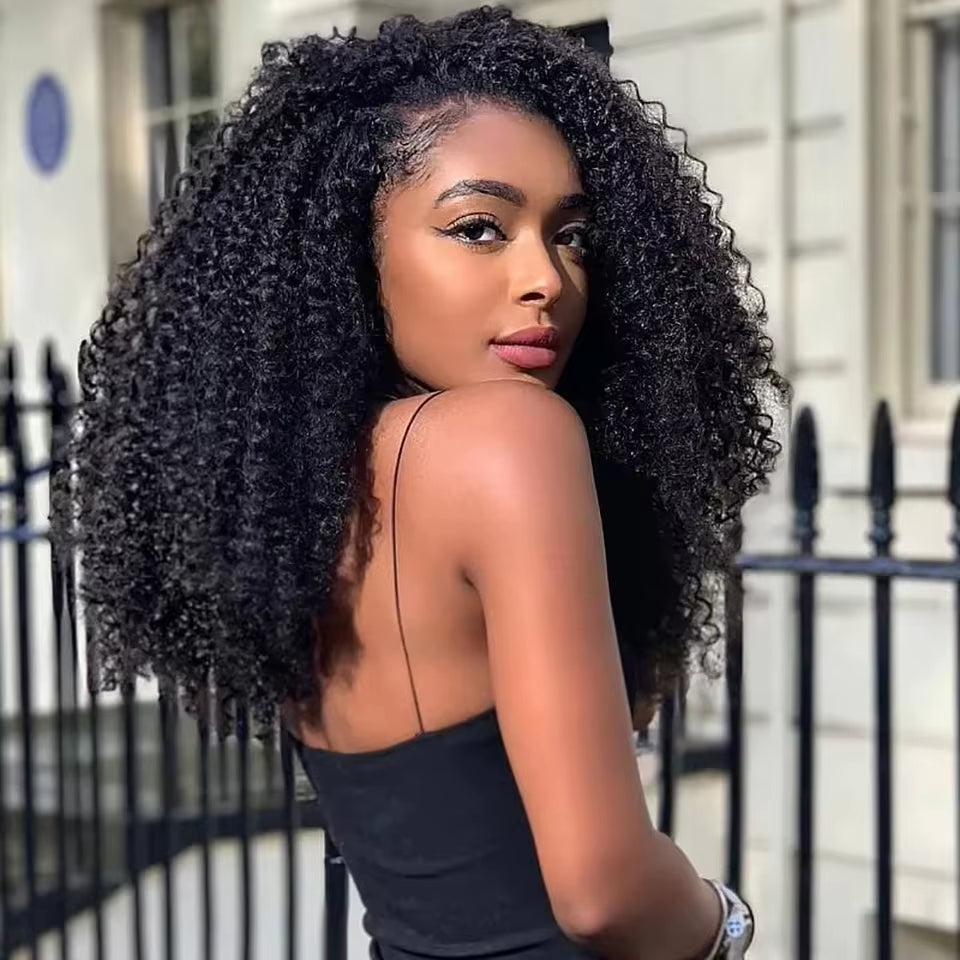 Half Wig Human Hair Flip over 3 in 1 Afro Kinky Curly V Part Wig Pre Cut HD Lace Glueless Wigs Human Hair for Women 250% Density