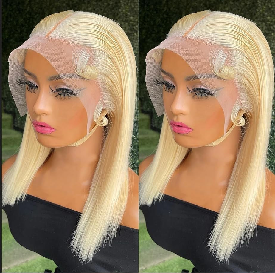 Blonde Bob Wig Human Hair 613 Lace Front Wigs 13X4 HD Lace Frontal Straight Wigs Human Hair Pre Plucked with Baby Hair Short Bob Wigs for Women 180% Density 10 Inch