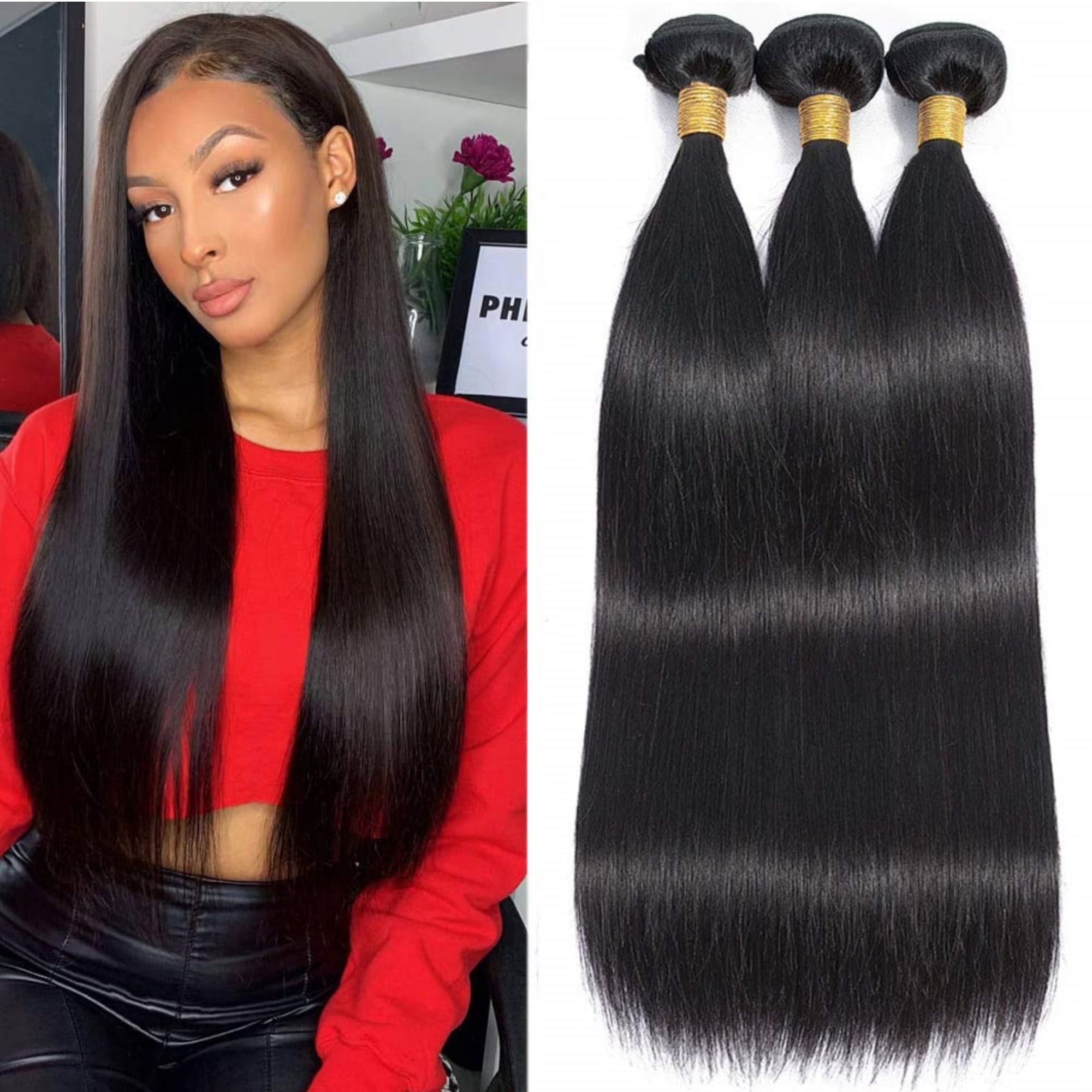 Human Hair Bundles Straight Human Hair Bundles Brazilian Bundles Straight Natural 14 16 18 Inch 3 Bundles Virgin Remy 10A Unprocessed Bundle Human Hair Double Weft Natural Color