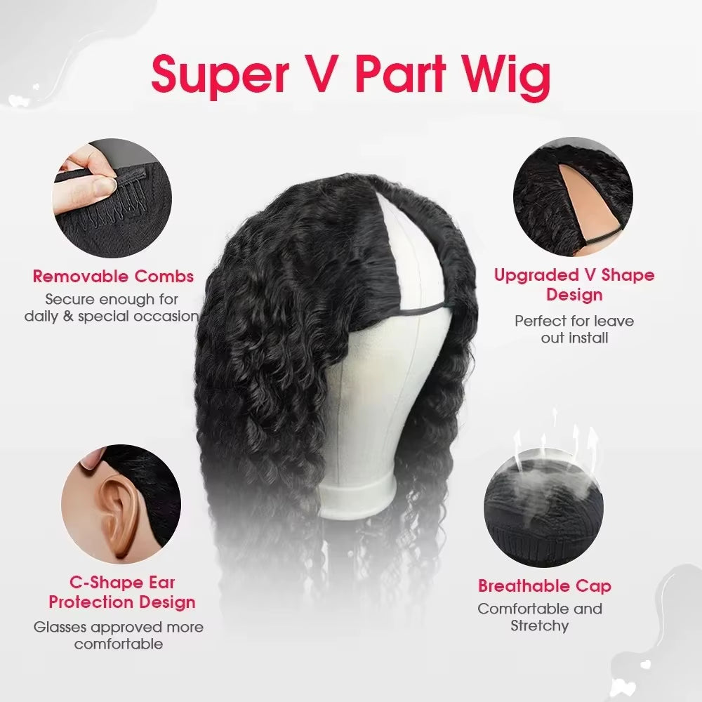Half Wig Human Hair Flip over 3 in 1 Afro Kinky Curly V Part Wig Pre Cut HD Lace Glueless Wigs Human Hair for Women 250% Density