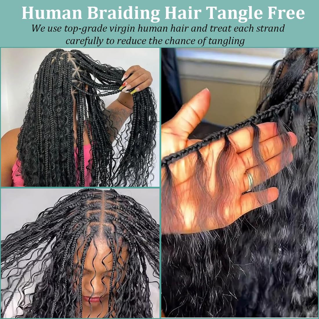 Water Wave Bulk Human Hair for Braiding No Weft Unprocessed Brazilian Virgin Human Hair Extensions Wet and Wavy Micro Braiding Hair Human Hair Bundles for Boho Braids Natural Color(24Inch 2Pack/100G)