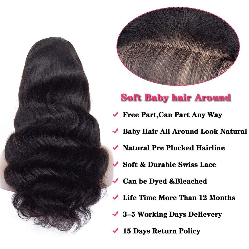 13X4 Lace Frontal Wigs Human Hair Body Wave 100% Unprocessed Brazilian Virgin Human Hair Wigs for Black Women 200% Density (20 Inch)