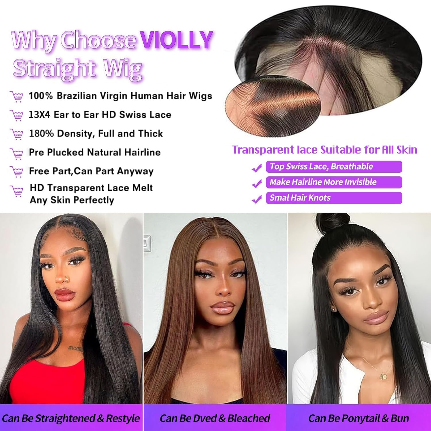 32 Inch Straight Lace Front Wigs Human Hair Pre Plucked HD Transparent 13X4 Lace Frontal Wigs Human Hair Wigs 180 Density Straight Human Hair Wigs for Women with Baby Hair Natural Black
